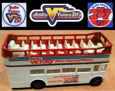 Radio Victory logo and promotional model bus